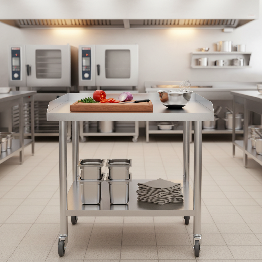 Commercial Kitchen Prep Table With Storage - 2-Tier Stainless Steel Commercial Work Table