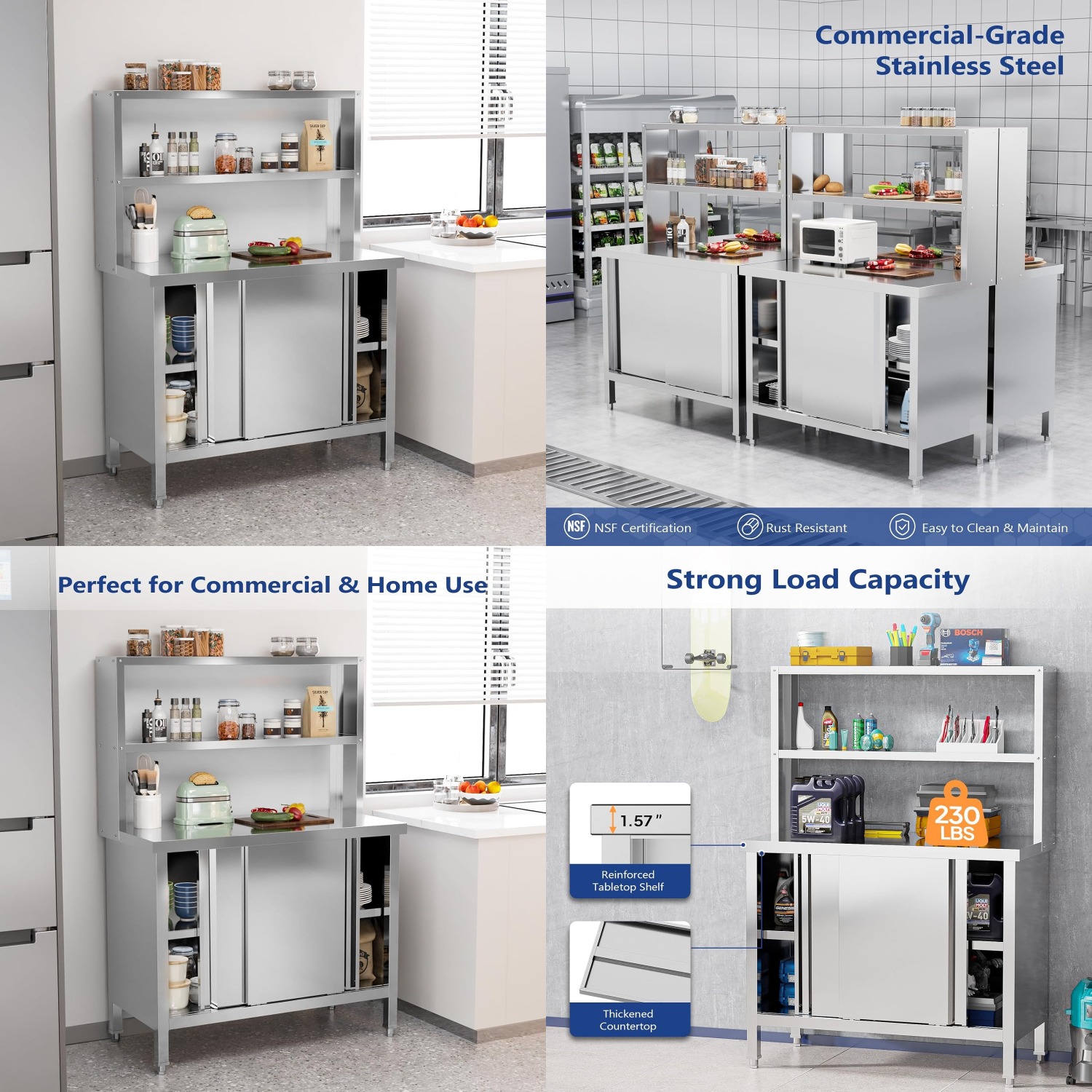 Commercial Kitchen Prep Table With Storage - Stainless Steel Work Table 39x19in with