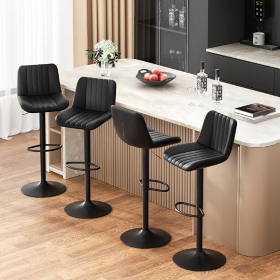 Commercial Kitchen Design - Modern Leather Bar Stools Swivel Height-Adjustable
