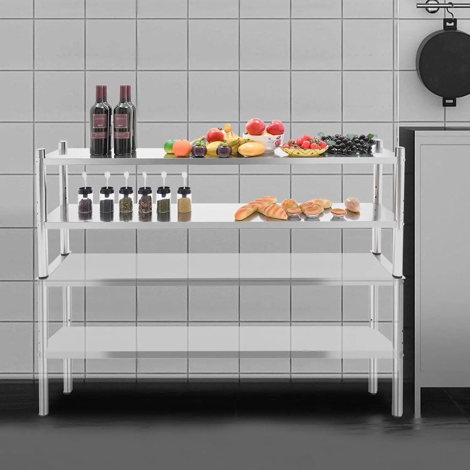 Stainless Steel Double Tier Ov - Commercial Kitchen Prep Table With Storage recensione e prezzo