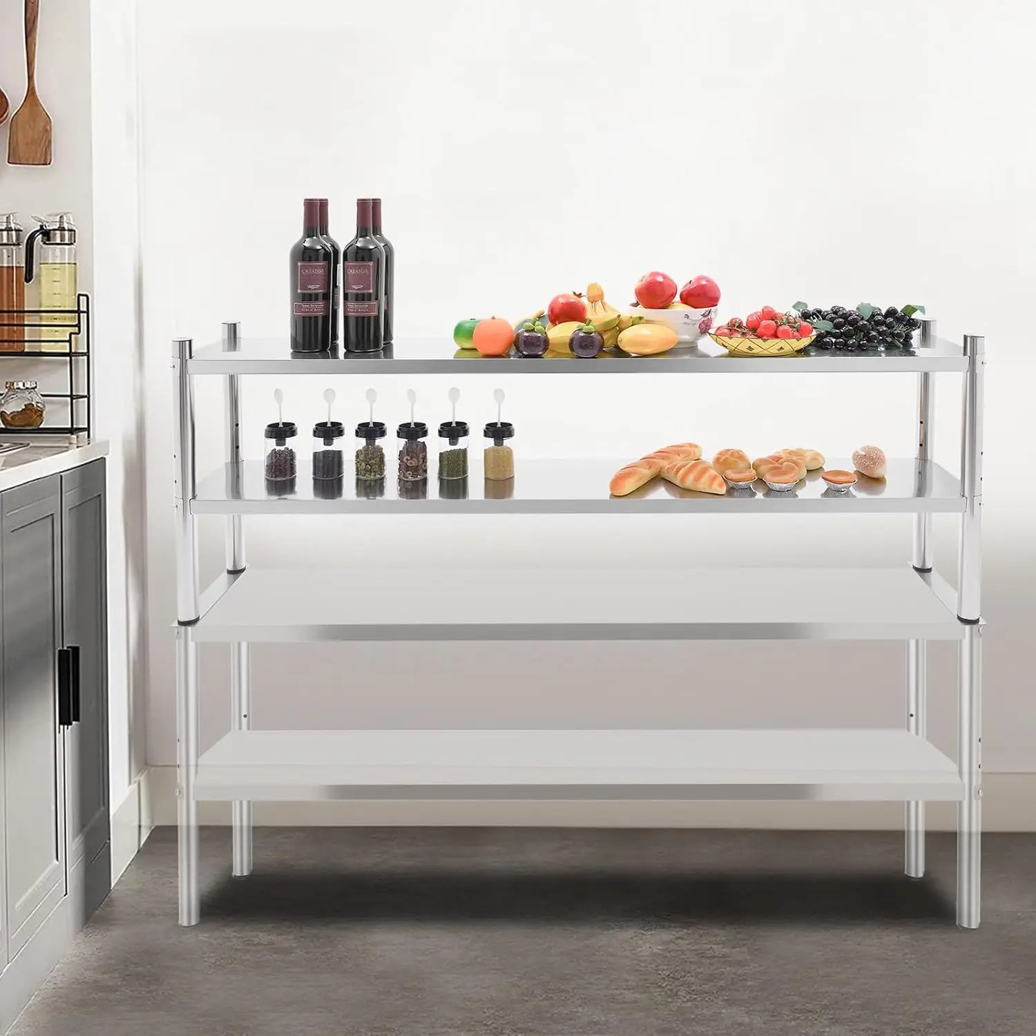 Stainless Steel Double Tier Ov - Commercial Kitchen Prep Table With Storage recensione e prezzo