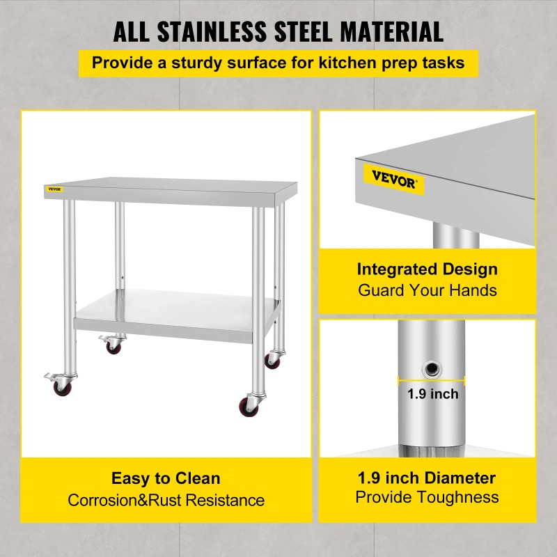 Stainless Steel Kitchen Prep T - Commercial Kitchen Prep Table With Storage recensione e prezzo