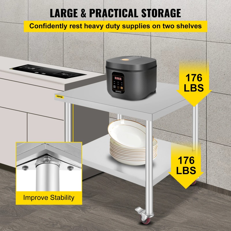 Stainless Steel Kitchen Prep T - Commercial Kitchen Prep Table With Storage recensione e prezzo